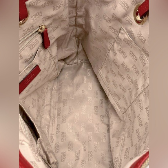 MICHAEL KORS JET SET MONOGRAM LOGO TOTE RED TRIM HANDLES ❣️❤️‍🔥 - Picture 3 of 6